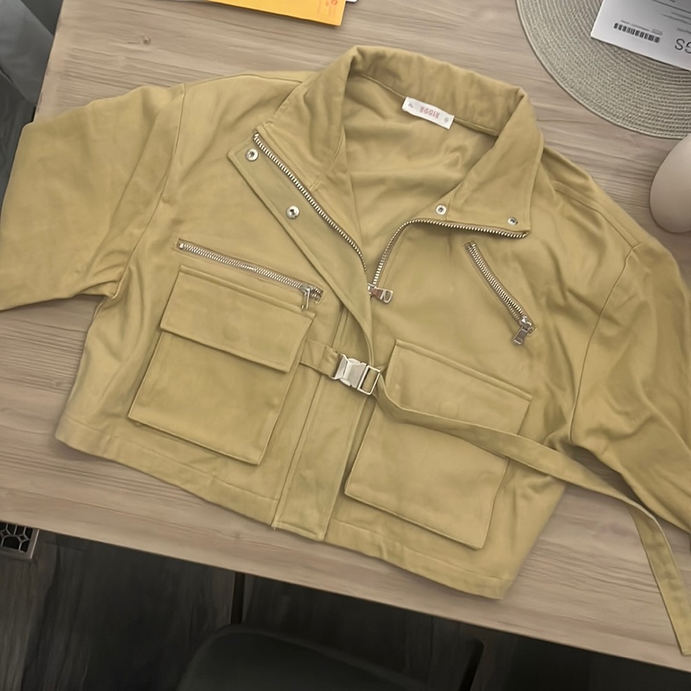 Eggie Cropped Blazer Jacket - Khaki - Size Medium